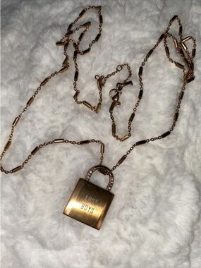 KEEP Collective Lost Boys Lock Pendant Long Necklace Rose Gold Bronze Color